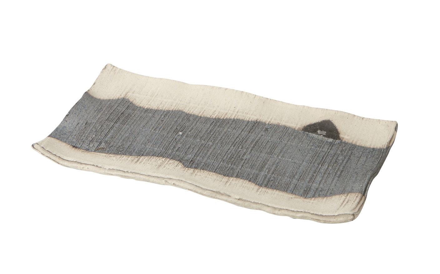 丸モ高木陶器 聲望黒窯変両掛分30cm長角皿 4A111-15 1個（ご注文単位1個）【直送品】