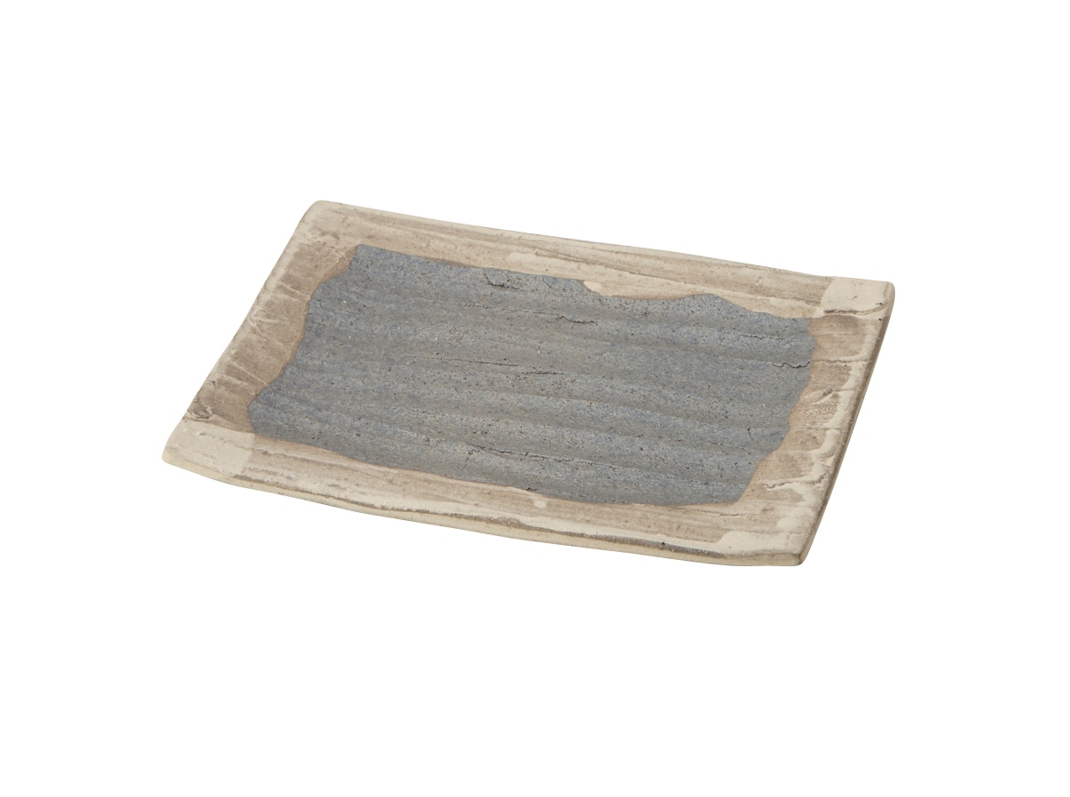 丸モ高木陶器 聲望黒窯変掛分ソギ21cm長角皿 4A113-05 1個（ご注文単位1個）【直送品】