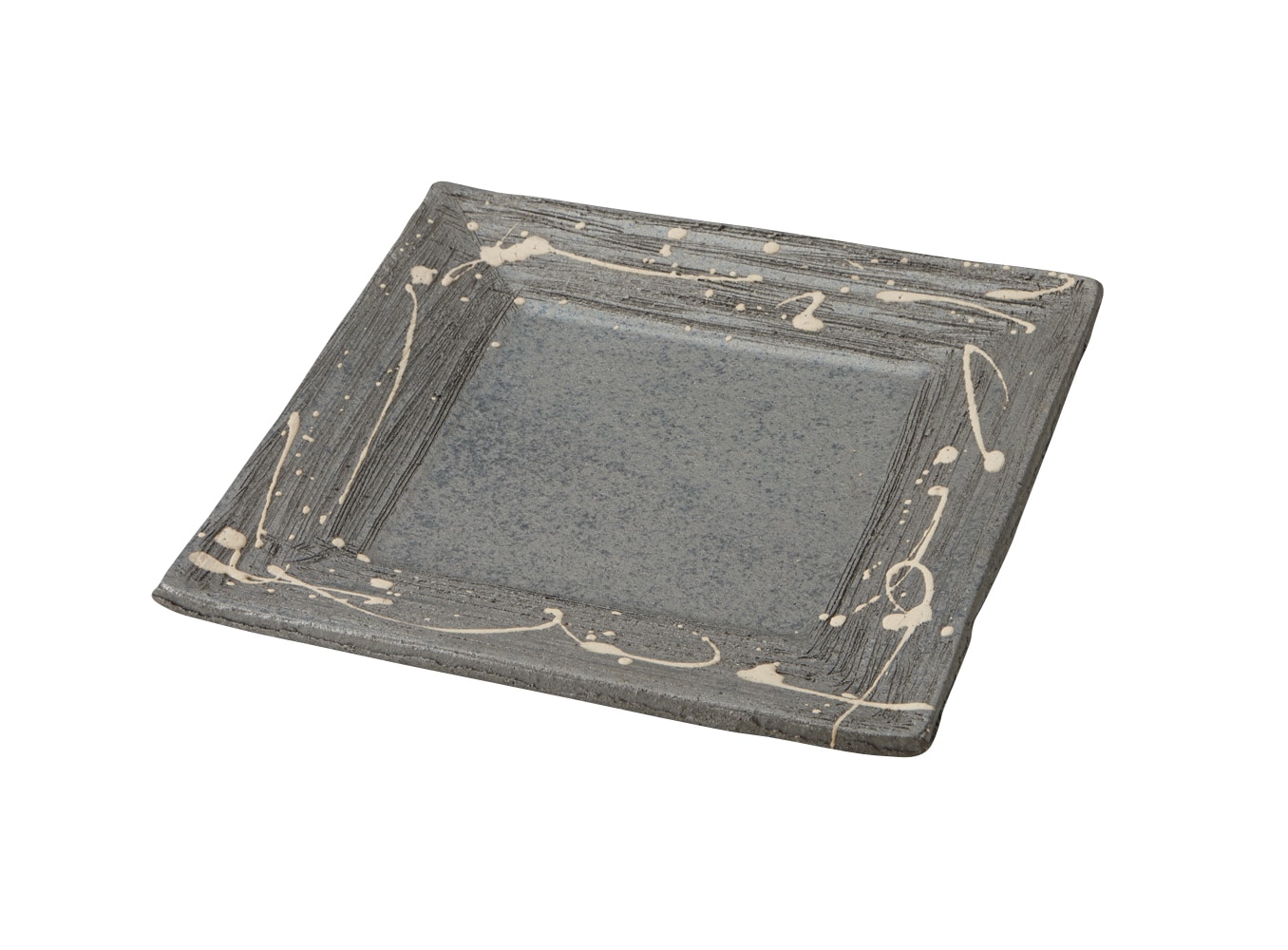 丸モ高木陶器 聲望黒窯変白散し24cm四角皿 4A113-08 1個（ご注文単位1個）【直送品】