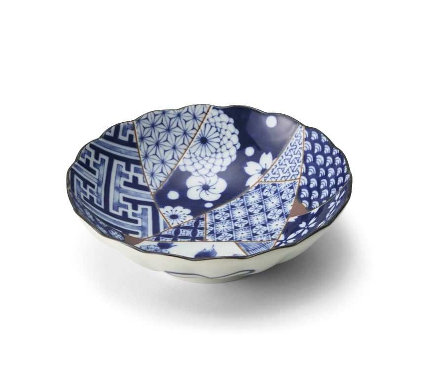丸モ高木陶器 藍友禅菊型55浅鉢 4A138-01 1個（ご注文単位1個）【直送品】