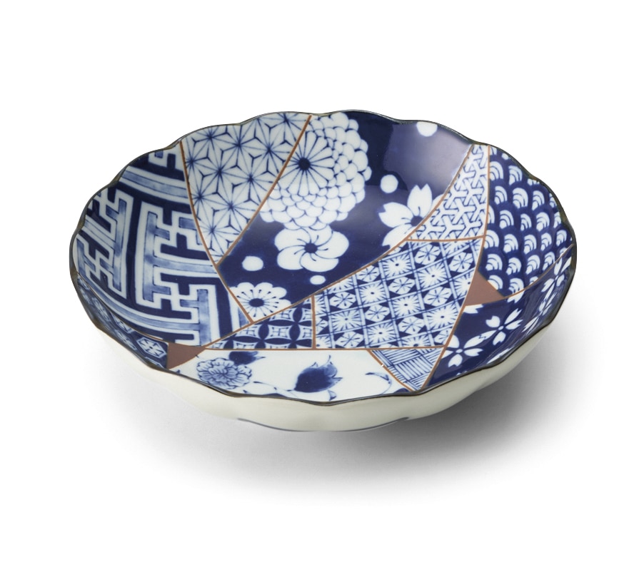 丸モ高木陶器 藍友禅菊型68深皿 4A138-02 1個（ご注文単位1個）【直送品】