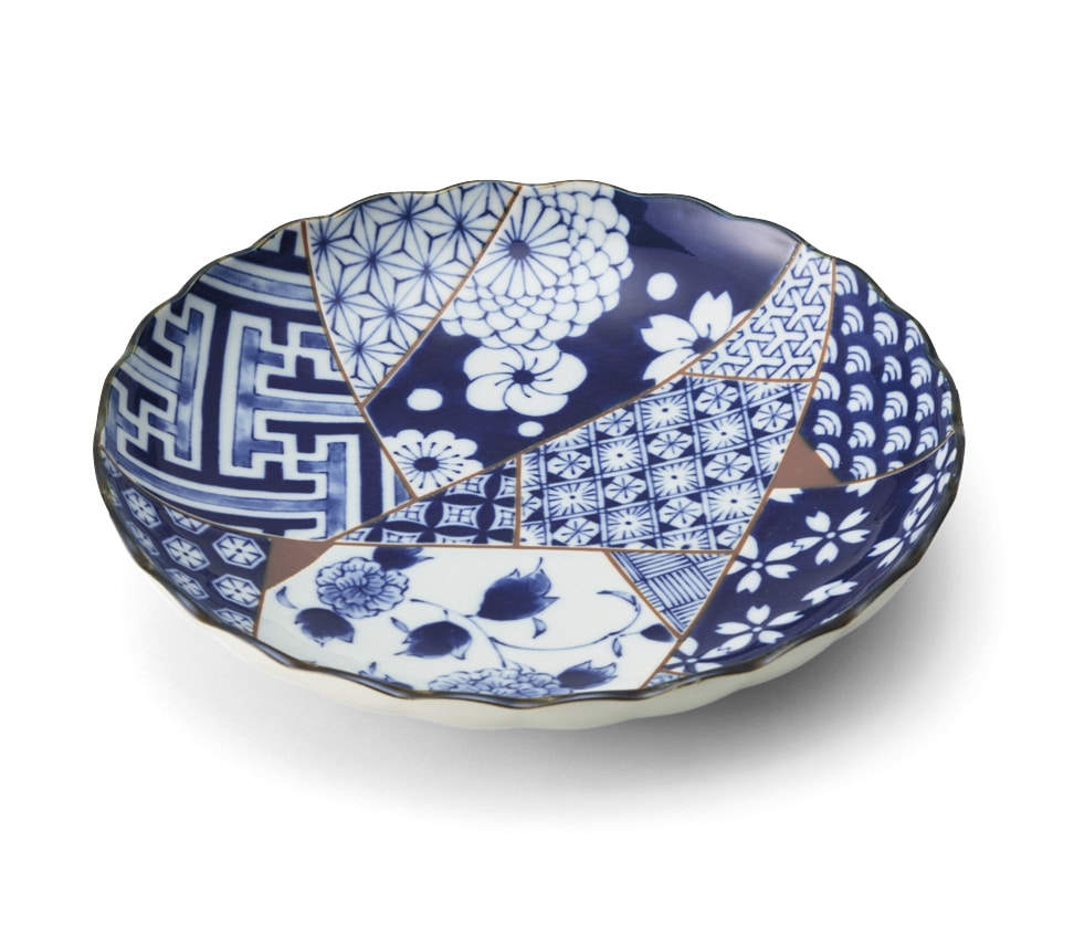 丸モ高木陶器 藍友禅菊型80皿 4A138-05 1個（ご注文単位1個）【直送品】