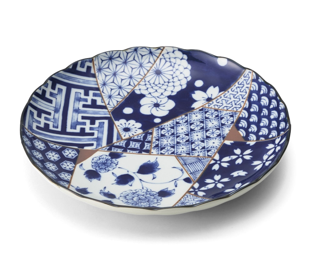 丸モ高木陶器 藍友禅菊型85皿 4A138-06 1個（ご注文単位1個）【直送品】