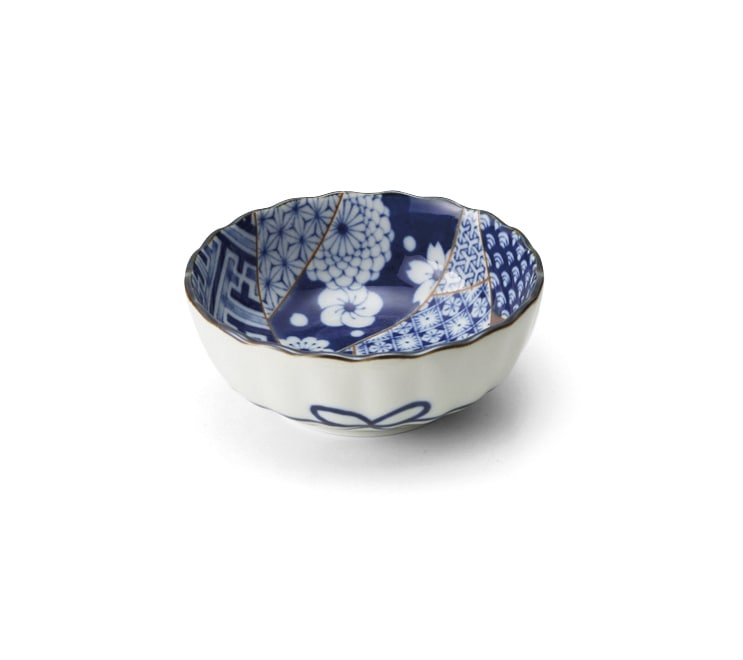 丸モ高木陶器 藍友禅菊型35鉢 4A138-07 1個（ご注文単位1個）【直送品】