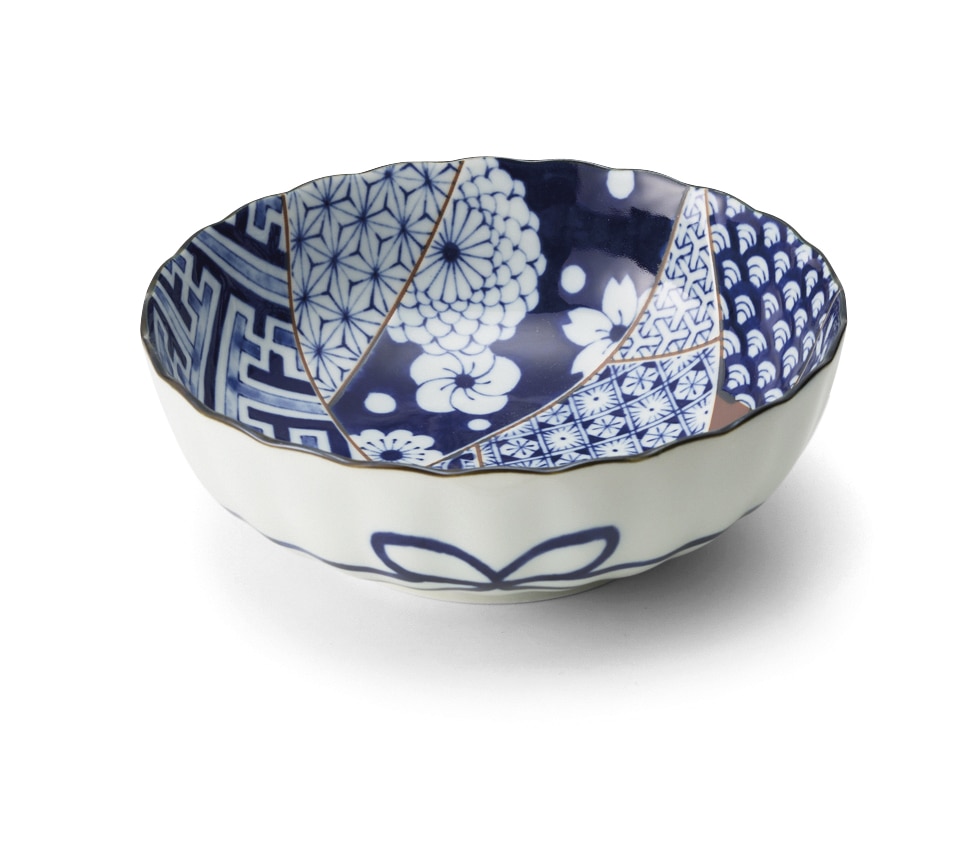 丸モ高木陶器 藍友禅菊型68鉢 4A138-10 1個（ご注文単位1個）【直送品】