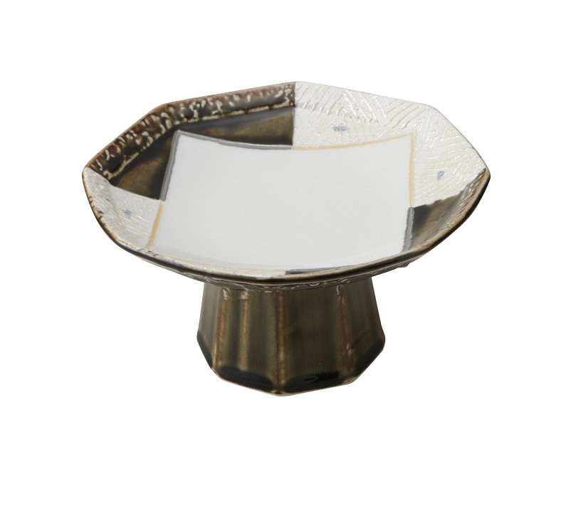 丸モ高木陶器 財富ラスター条根オリベ八角高台 4A150-03 1個（ご注文単位1個）【直送品】