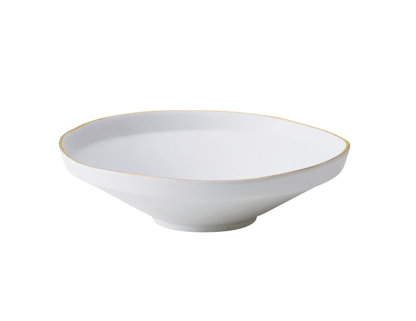 丸モ高木陶器 財富渕金白マットたわみ鉢（小） 4A150-19 1個（ご注文単位1個）【直送品】