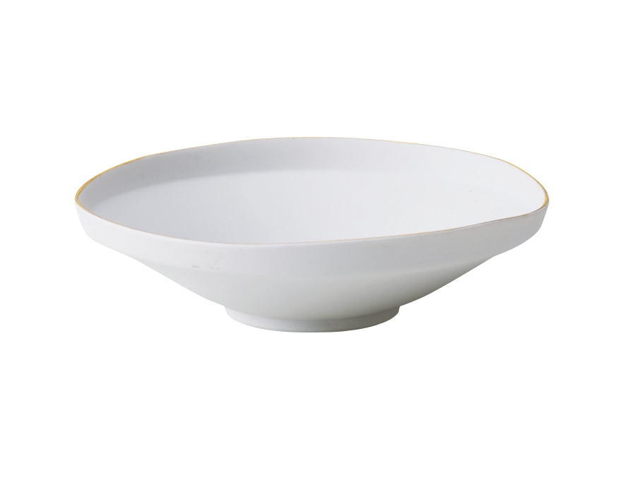 丸モ高木陶器 財富渕金白マットたわみ鉢（大） 4A150-20 1個（ご注文単位1個）【直送品】