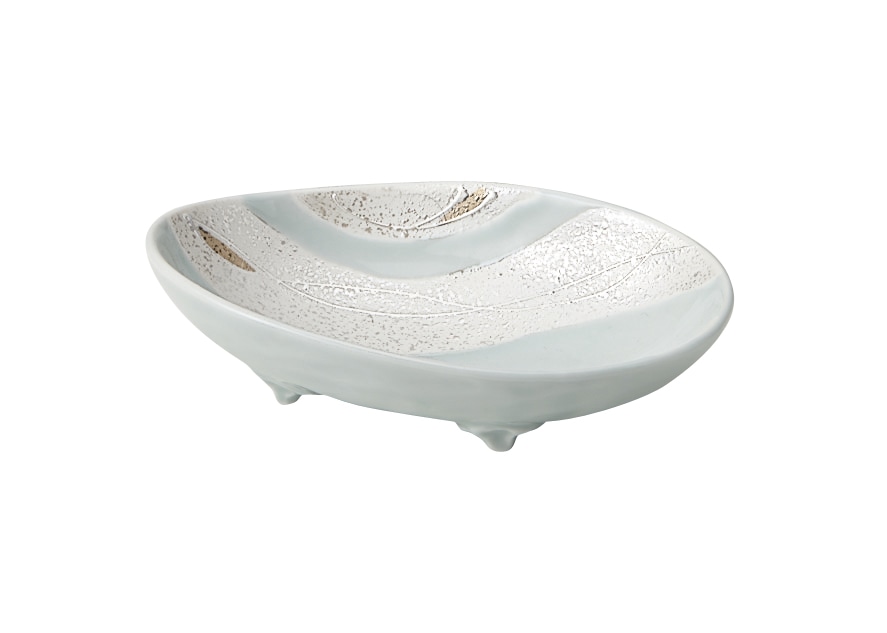 丸モ高木陶器 財富青磁流水ラスター三足小鉢 4A151-08 1個（ご注文単位1個）【直送品】