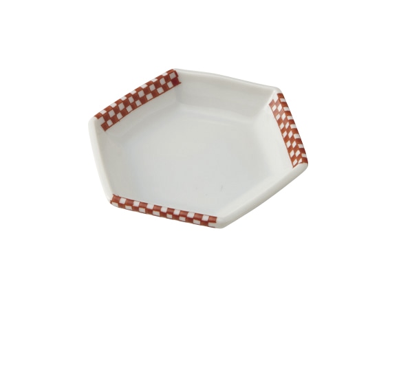 丸モ高木陶器 赤市松六角小皿 4A180-26 1個（ご注文単位1個）【直送品】