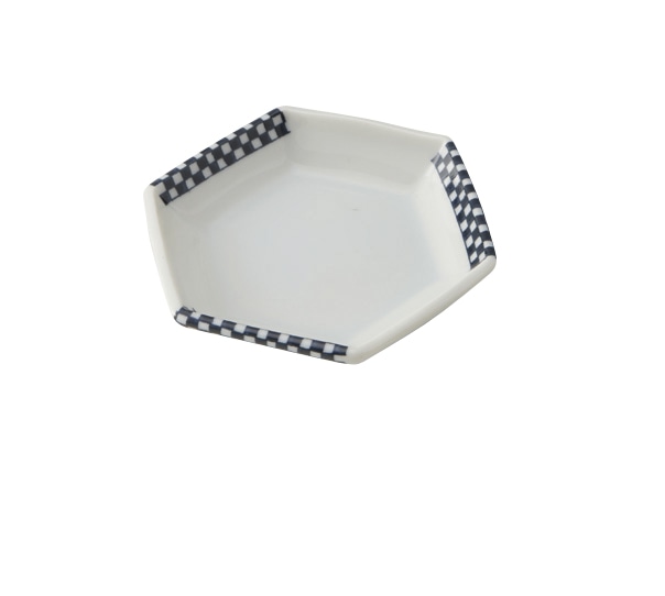 丸モ高木陶器 イングレ染付市松六角小皿 4A180-27 1個（ご注文単位1個）【直送品】