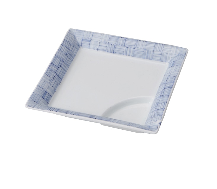 丸モ高木陶器 イングレ呉須格子仕切付角皿 4A188-01 1個（ご注文単位1個）【直送品】