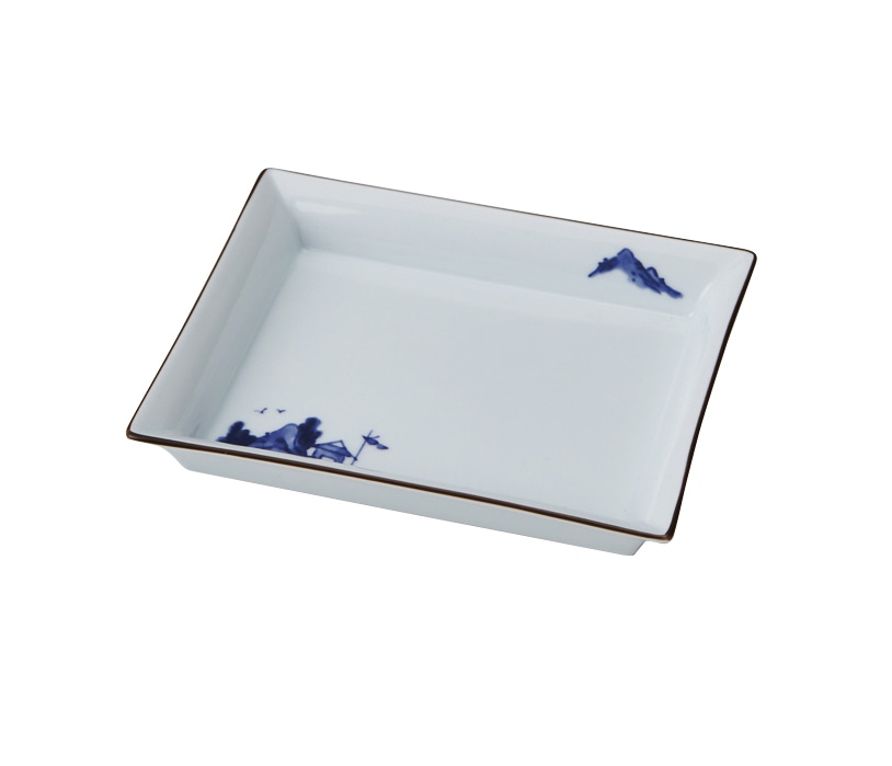 丸モ高木陶器 イングレ染付山水長角皿 4A188-06 1個（ご注文単位1個）【直送品】