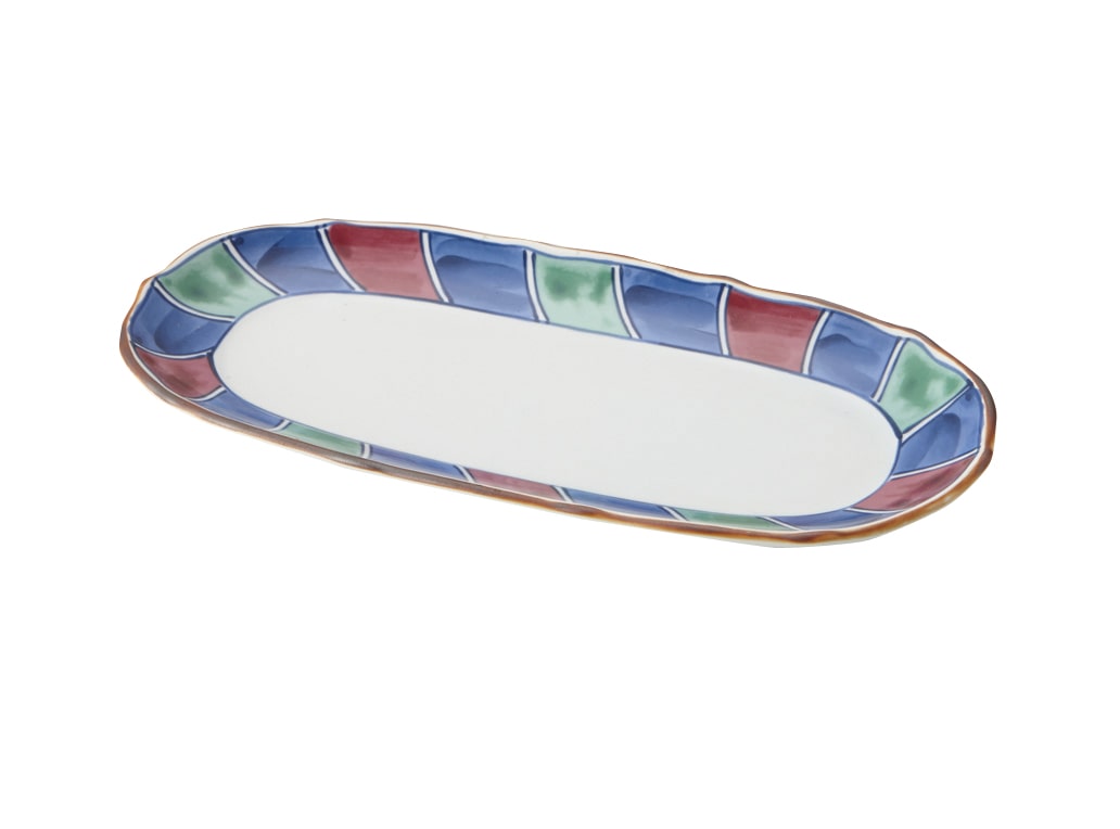 丸モ高木陶器 紫三色小判皿 4A188-15 1個（ご注文単位1個）【直送品】