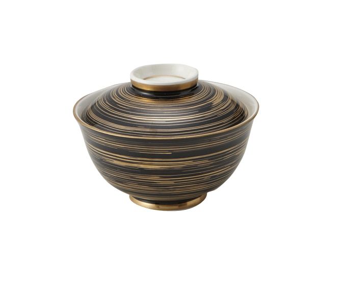 丸モ高木陶器 黄釉黒金刷毛反蓋物 4A195-11 1個（ご注文単位1個）【直送品】