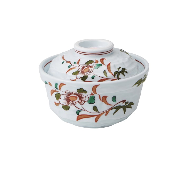 丸モ高木陶器 赤絵草花ガタ彫大蓋物 4A196-04 1個（ご注文単位1個）【直送品】