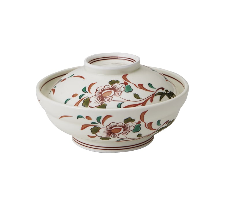 丸モ高木陶器 赤絵草花平蓋物 4A196-10 1個（ご注文単位1個）【直送品】