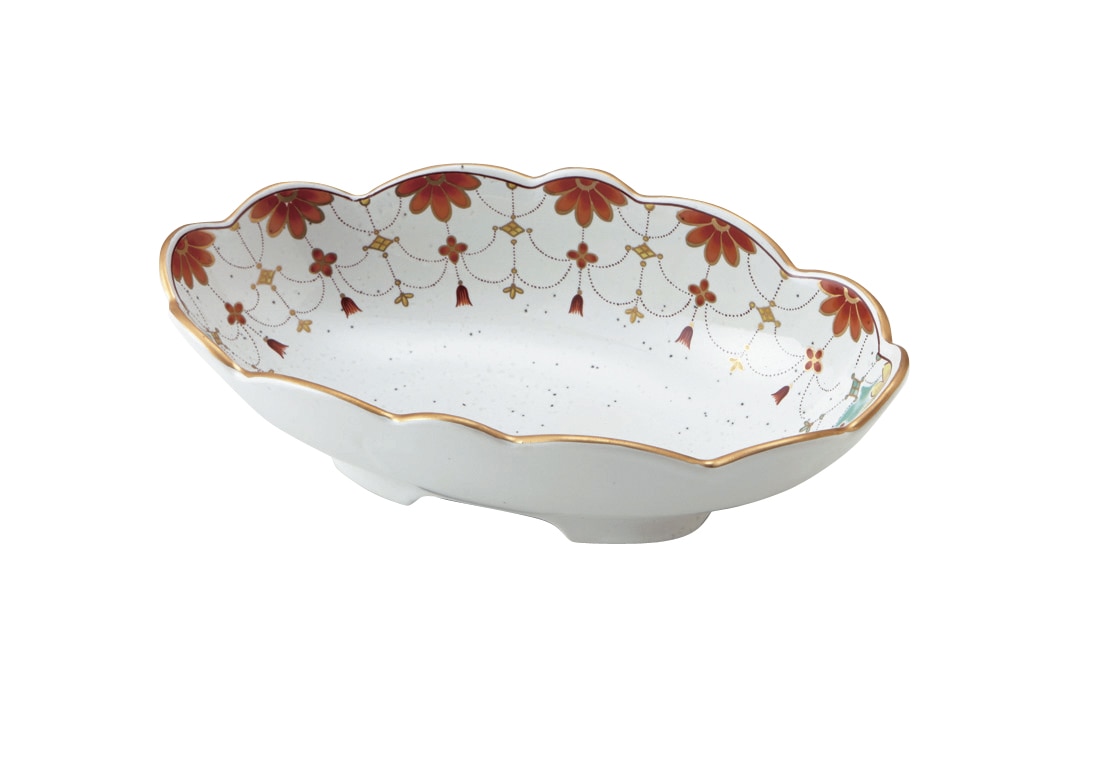 丸モ高木陶器 錦瓔珞楕円刺身皿 4A199-01 1個（ご注文単位1個）【直送品】