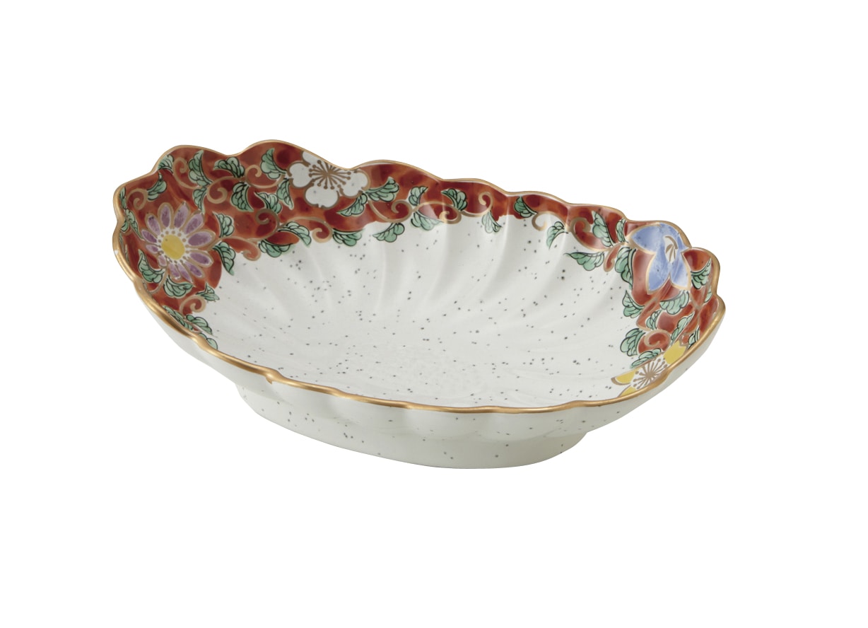 丸モ高木陶器 錦草花朱菊型刺身皿 4A200-03 1個（ご注文単位1個）【直送品】