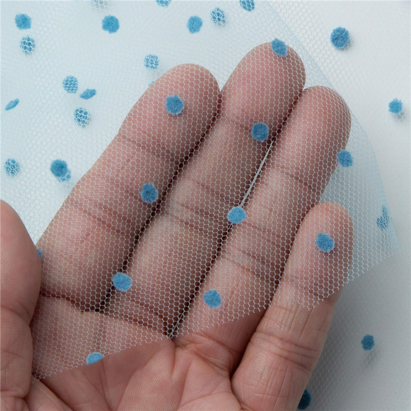 コスモテキスタイル 生地 チュール ドット フロッキー 15D 巾92cm×4m切売カット col.4 ライトブルー 1820F 1枚（ご注文単位1枚）【直送品】