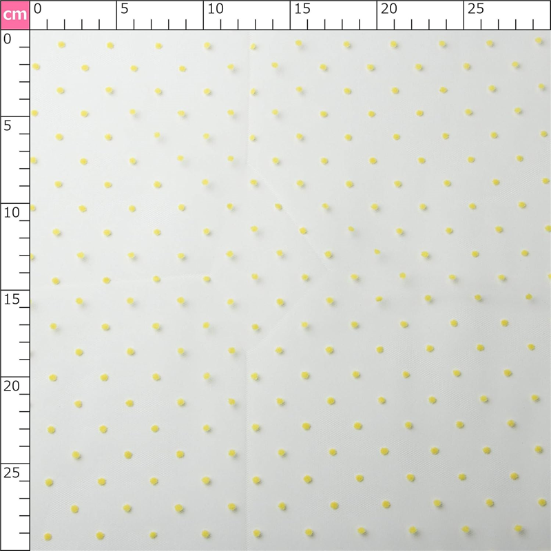 コスモテキスタイル 生地 チュール ドット フロッキー 15D 巾92cm×1m切売カット col.5 イエロー 1820F 1枚（ご注文単位1枚）【直送品】