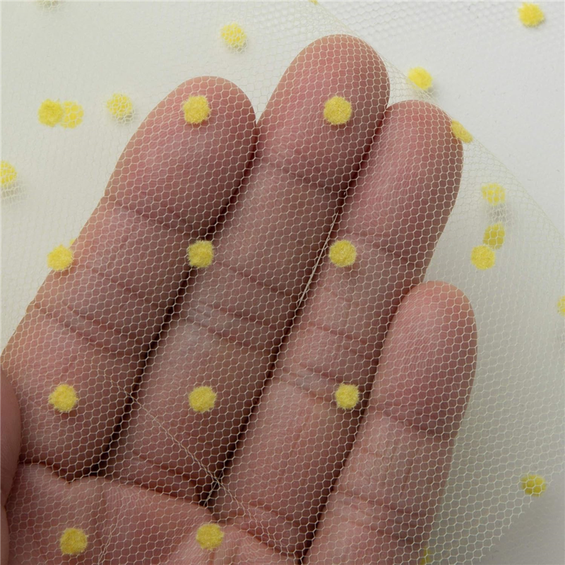 コスモテキスタイル 生地 チュール ドット フロッキー 15D 巾92cm×5m切売カット col.5 イエロー 1820F 1枚（ご注文単位1枚）【直送品】