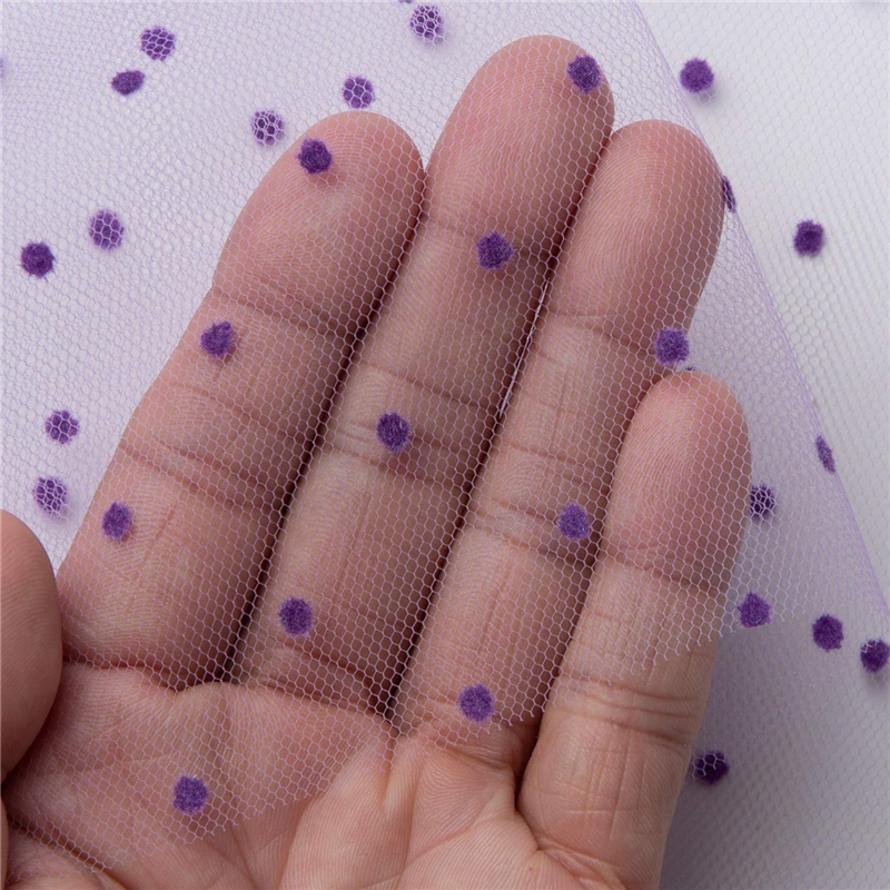 コスモテキスタイル 生地 チュール ドット フロッキー 15D 巾92cm×9m切売カット col.6 パープル 1820F 1枚（ご注文単位1枚）【直送品】