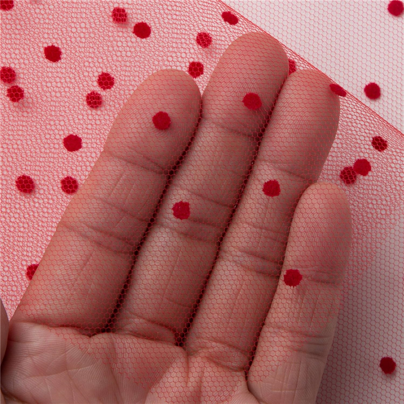 コスモテキスタイル 生地 チュール ドット フロッキー 15D 巾92cm×10m切売カット col.8 レッド 1820F 1枚(ご注文単位1枚)【直送品】