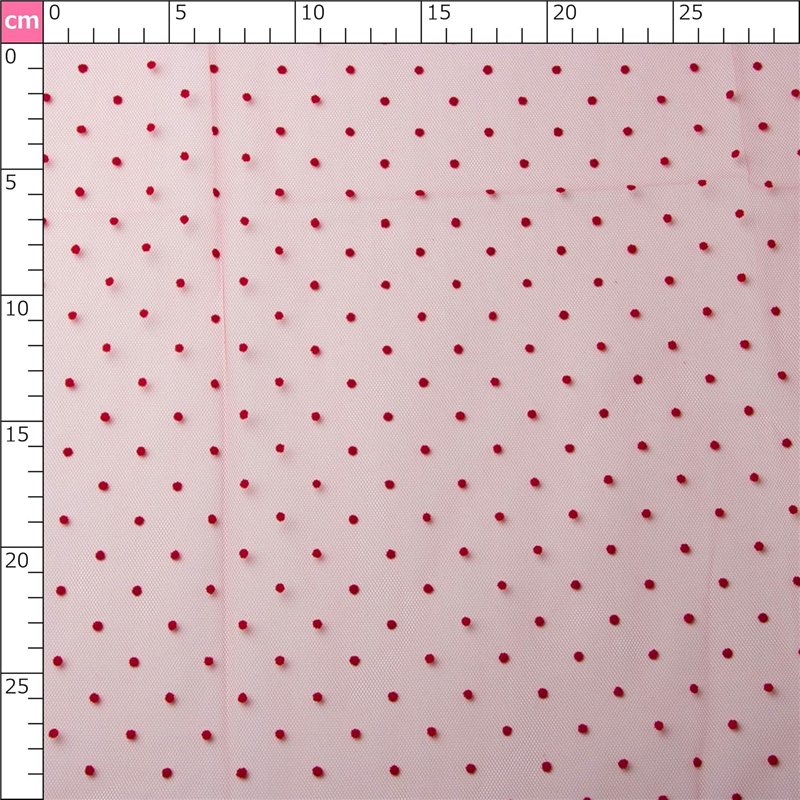 コスモテキスタイル 生地 チュール ドット フロッキー 15D 巾92cm×3m切売カット col.8 レッド 1820F 1枚（ご注文単位1枚）【直送品】