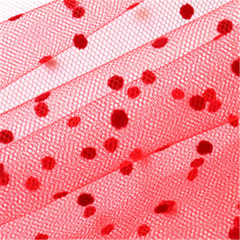 コスモテキスタイル 生地 チュール ドット フロッキー 15D 巾92cm×9m切売カット col.8 レッド 1820F 1枚（ご注文単位1枚）【直送品】