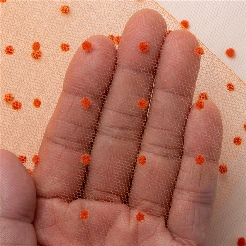 コスモテキスタイル 生地 チュール ドット フロッキー 15D 巾92cm×1m切売カット col.9 オレンジ 1820F 1枚（ご注文単位1枚）【直送品】