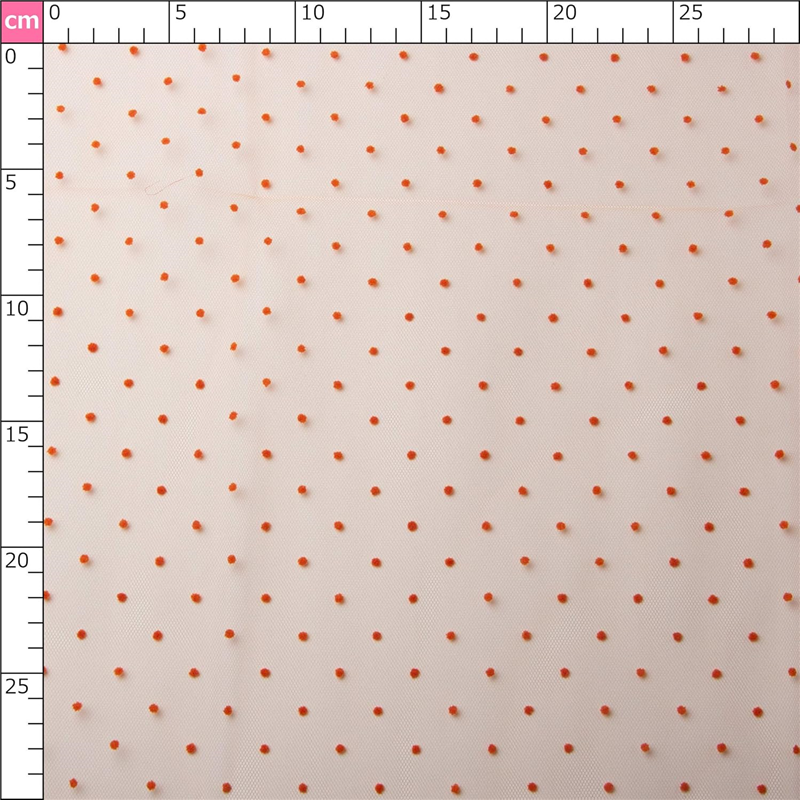 コスモテキスタイル 生地 チュール ドット フロッキー 15D 巾92cm×1m切売カット col.9 オレンジ 1820F 1枚（ご注文単位1枚）【直送品】