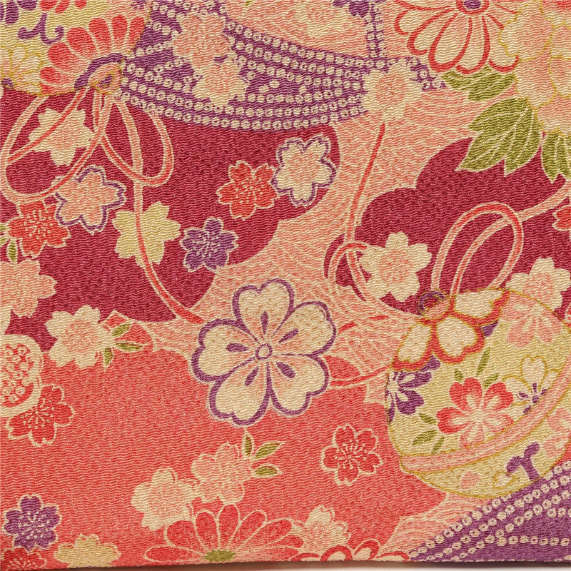 日本紐釦貿易 ちりめん 金彩 椿柄 赤 巾約70cm×6ｍ切売カット DS03-02-6M 1枚（ご注文単位1枚）【直送品】