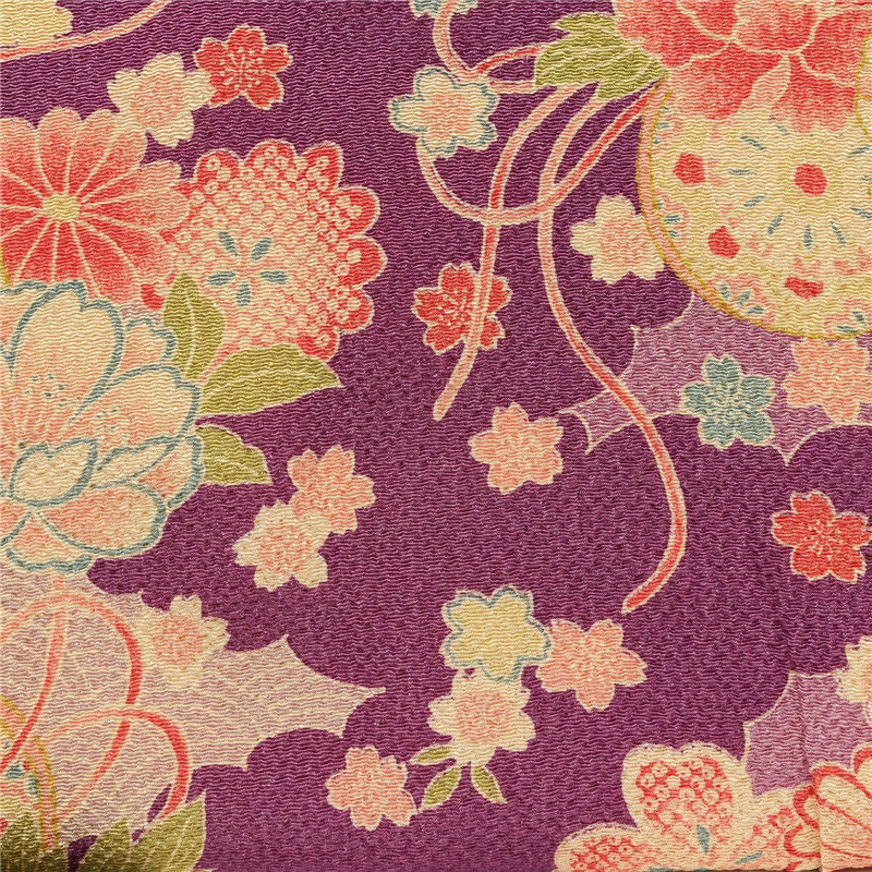 日本紐釦貿易 ちりめん 金彩 椿柄 紫 巾約70cm×10ｍ切売カット DS03-04-10M 1枚（ご注文単位1枚）【直送品】