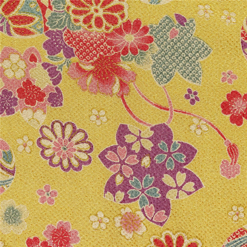 日本紐釦貿易 ちりめん 金彩 桜と毬 黄色 巾約70cm×3ｍ切売カット DS07-06-3M 1枚（ご注文単位1枚）【直送品】