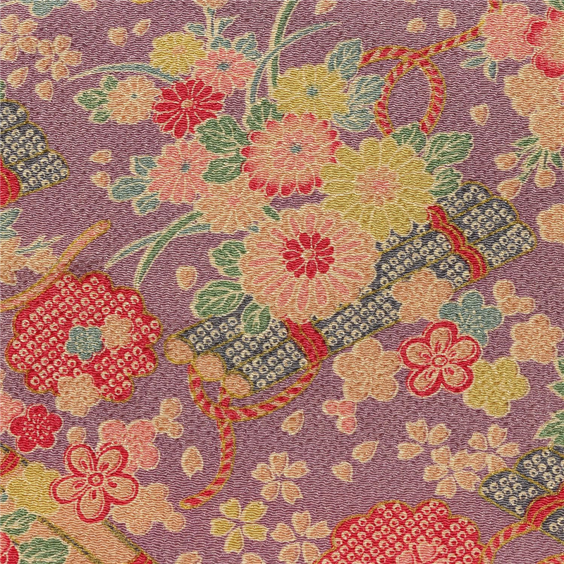 日本紐釦貿易 ちりめん 金彩 花柄 紫 巾約70cm×9ｍ切売カット DS08-04-9M 1枚（ご注文単位1枚）【直送品】