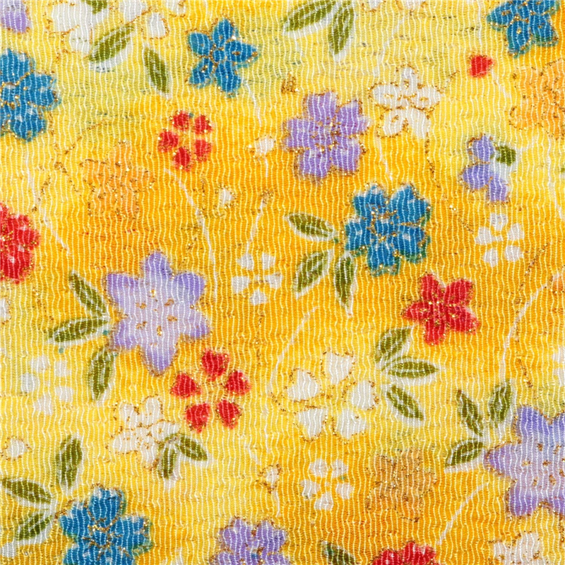 日本紐釦貿易 ちりめん 金彩 小花 黄色巾約70cm×6ｍ切売カット GH21-04-6M 1枚（ご注文単位1枚）【直送品】