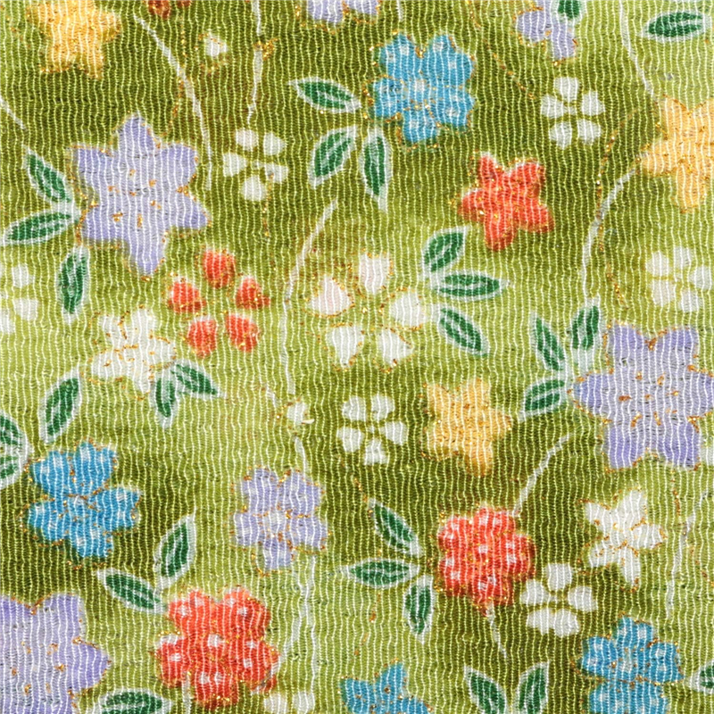 日本紐釦貿易 ちりめんカット 金彩 約23×33cm 花柄 黄緑 GH21-05 1枚（ご注文単位1枚）【直送品】