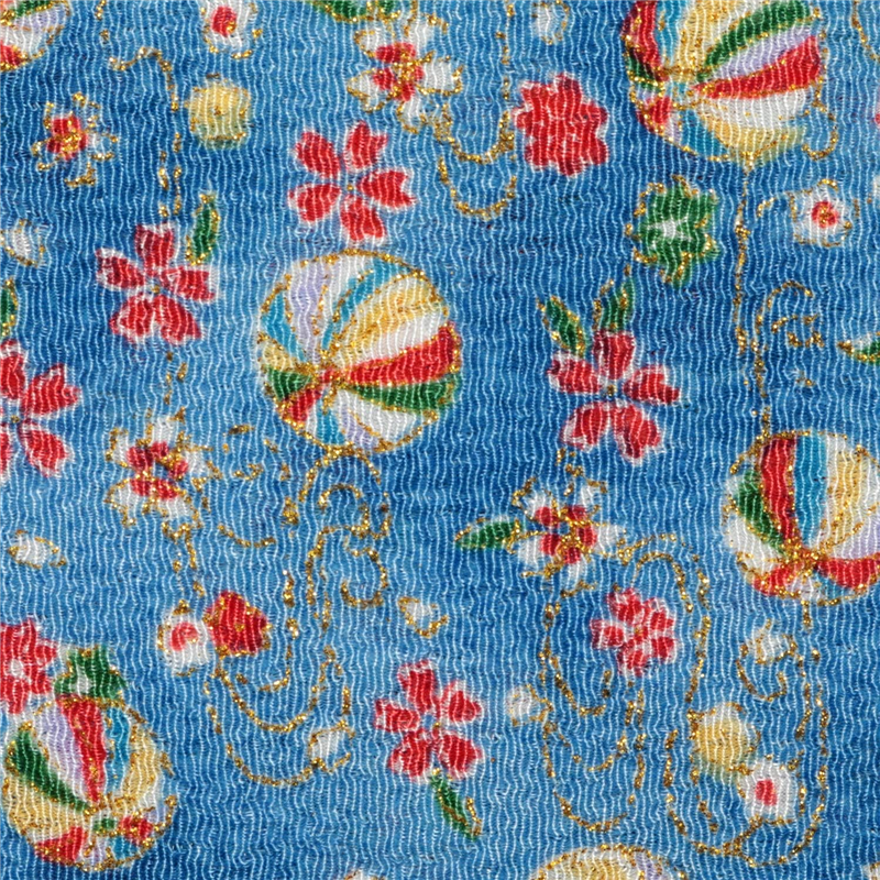 日本紐釦貿易 ちりめん 金彩 小花と毬 青 巾約70cm×10ｍ切売カット GH22-04-10M 1枚（ご注文単位1枚）【直送品】