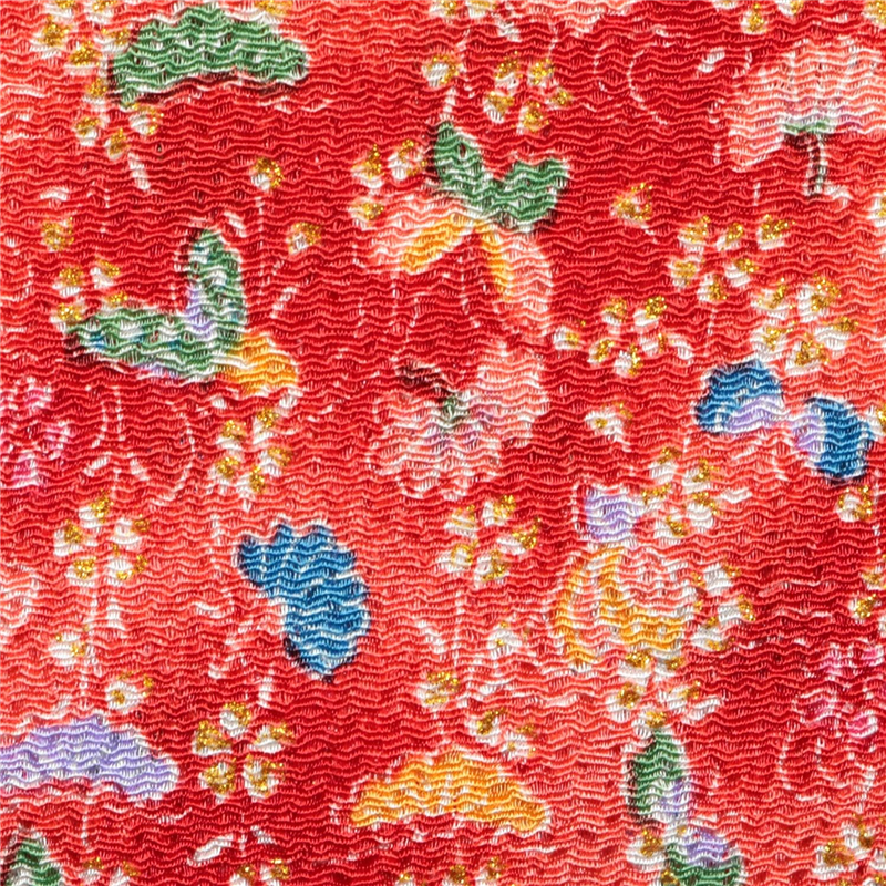 >日本紐釦貿易 ちりめん 金彩 花と蝶 赤 巾約70cm×5ｍ切売カット GH23-01-5M 1枚（ご注文単位1枚）【直送品】