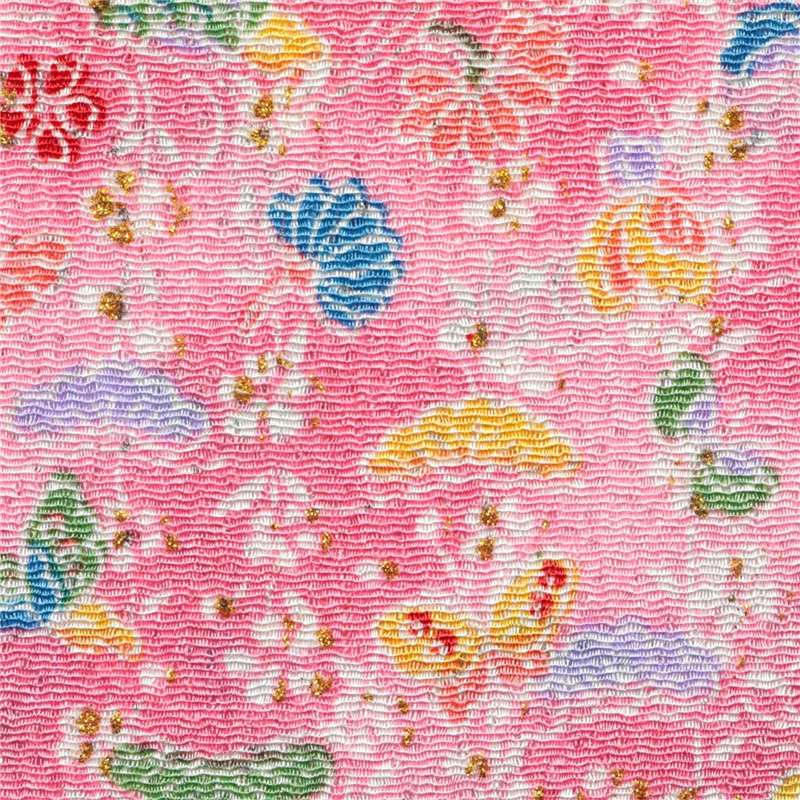 日本紐釦貿易 ちりめん 金彩 花と蝶 ピンク 巾約70cm×3ｍ切売カット GH23-03-3M 1枚（ご注文単位1枚）【直送品】