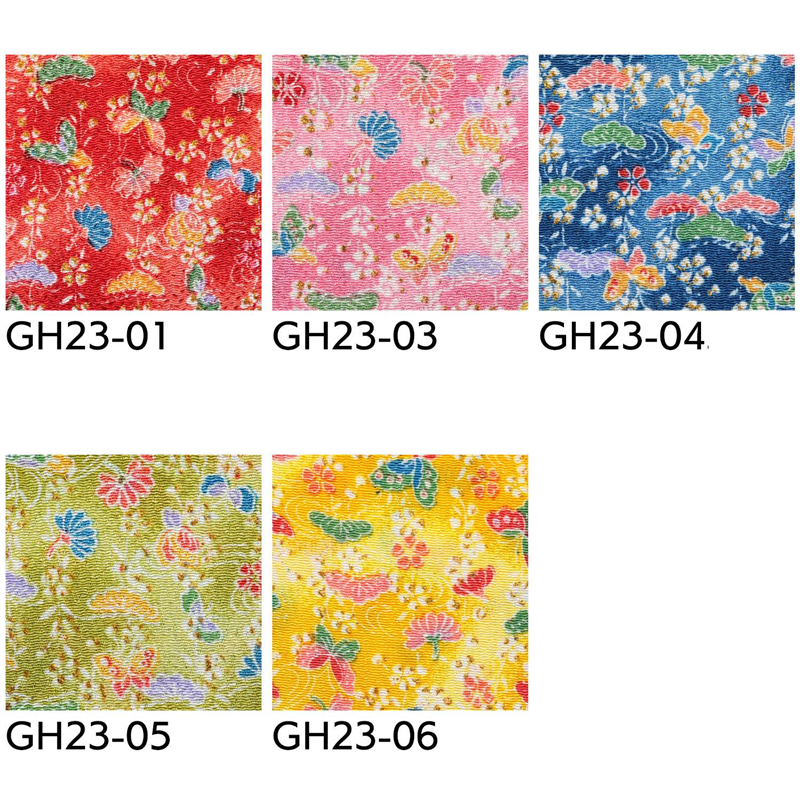 日本紐釦貿易 ちりめん 金彩 花と蝶 緑 巾約70cm×10ｍ切売カット GH23-05-10M 1枚（ご注文単位1枚）【直送品】