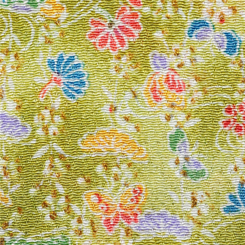 日本紐釦貿易 ちりめん 金彩 花と蝶 緑 巾約70cm×5ｍ切売カット GH23-05-5M 1枚（ご注文単位1枚）【直送品】