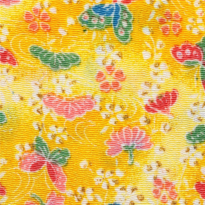 日本紐釦貿易 ちりめん 金彩 花と蝶 黄色 巾約70cm×9ｍ切売カット GH23-06-9M 1枚（ご注文単位1枚）【直送品】
