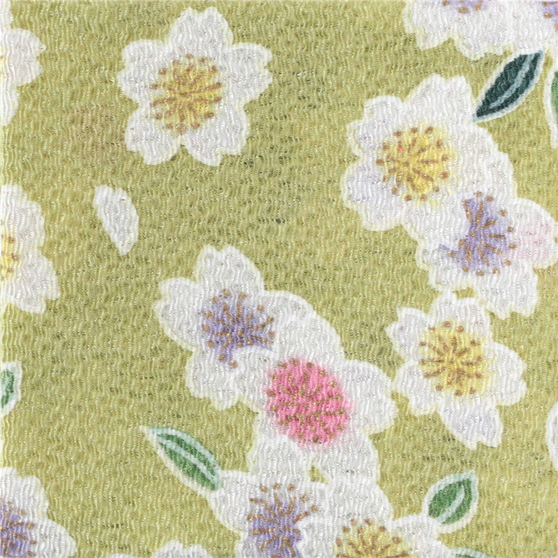 日本紐釦貿易 ちりめん 金彩 桜柄 緑 巾約70cm×9ｍ切売カット GH24-06-9M 1枚（ご注文単位1枚）【直送品】