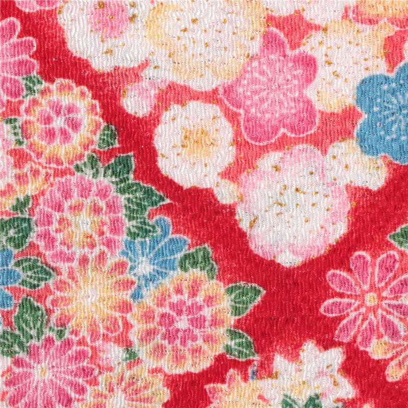 日本紐釦貿易 ちりめん 金彩 花柄 赤 巾約70cm×5ｍ切売カット GH31-01-5M 1枚（ご注文単位1枚）【直送品】