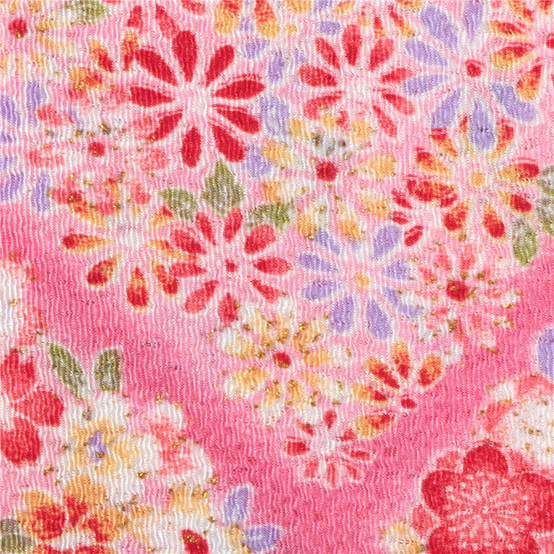 日本紐釦貿易 ちりめん 金彩 花柄 ピンク 巾約70cm×3ｍ切売カット GH31-02-3M 1枚（ご注文単位1枚）【直送品】