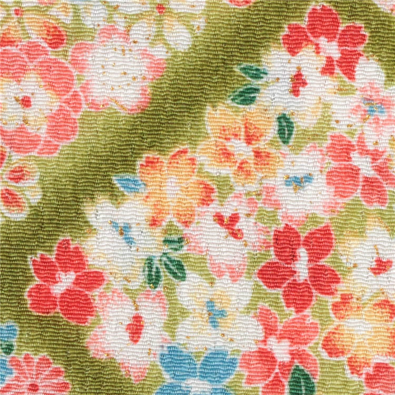 日本紐釦貿易 ちりめん 金彩 花柄 緑 巾約70cm×10ｍ切売カット GH31-05-10M 1枚（ご注文単位1枚）【直送品】