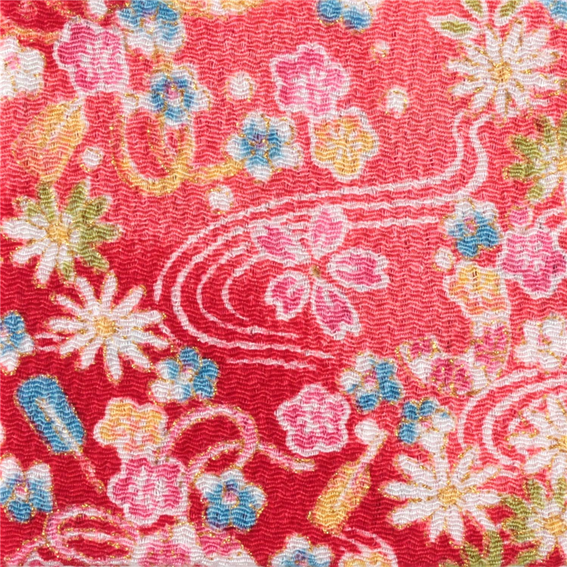 日本紐釦貿易 ちりめん 金彩 花柄 赤 巾約70cm×1ｍ切売カット GH33-01-1M 1枚（ご注文単位1枚）【直送品】