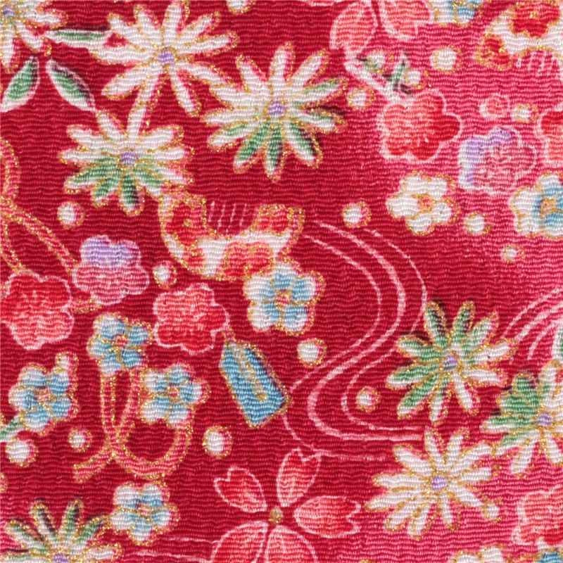 日本紐釦貿易 ちりめん 金彩 花柄 紅 巾約70cm×6ｍ切売カット GH33-02-6M 1枚（ご注文単位1枚）【直送品】